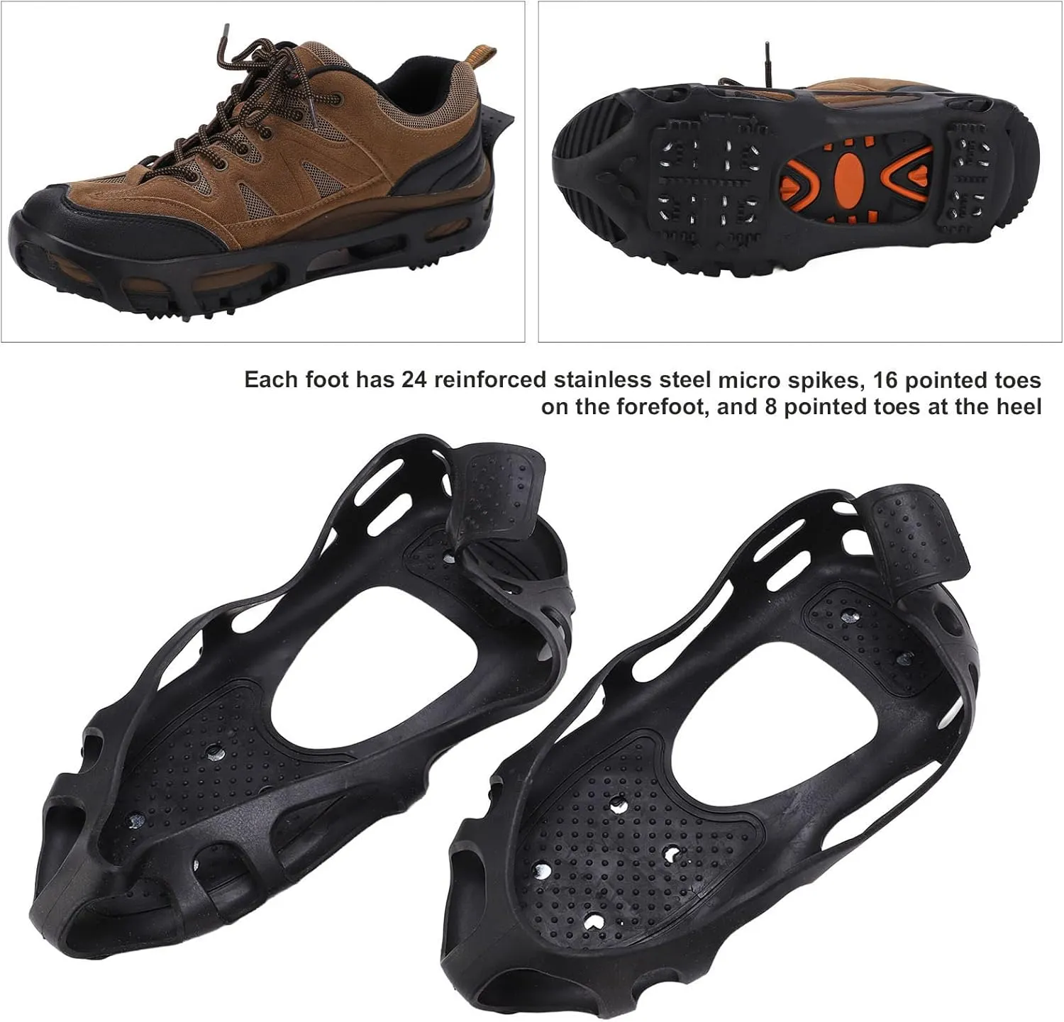 24 Spikes Anti Slip Walk Traction Cleat Ice Cleats Shoes Boots Snow Ice Safe Hiking Trail Running