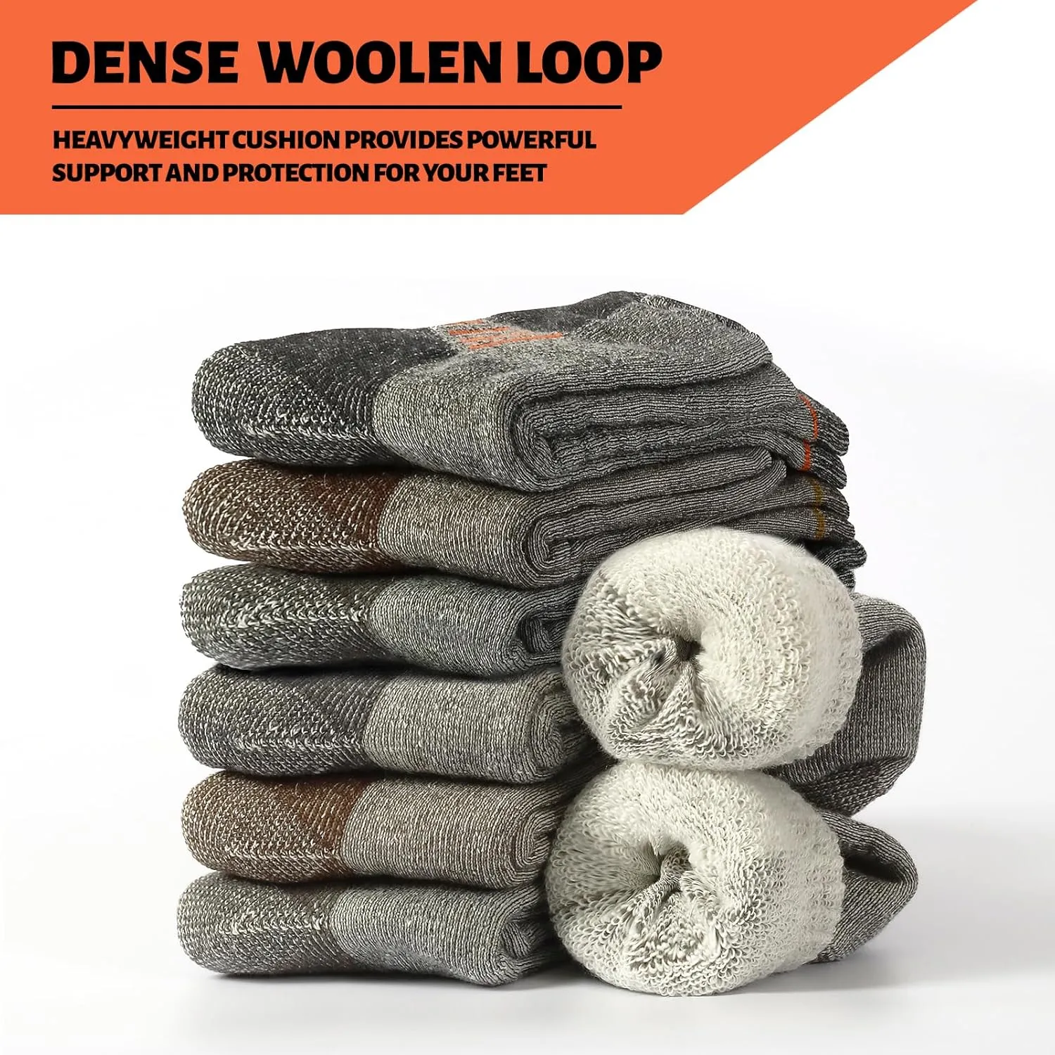 ACUSHLA Merino Wool Hiking Socks for Men & Women, Thick Warm Breathable Cushion Crew Socks Thermal Boot Socks, 3 Pairs