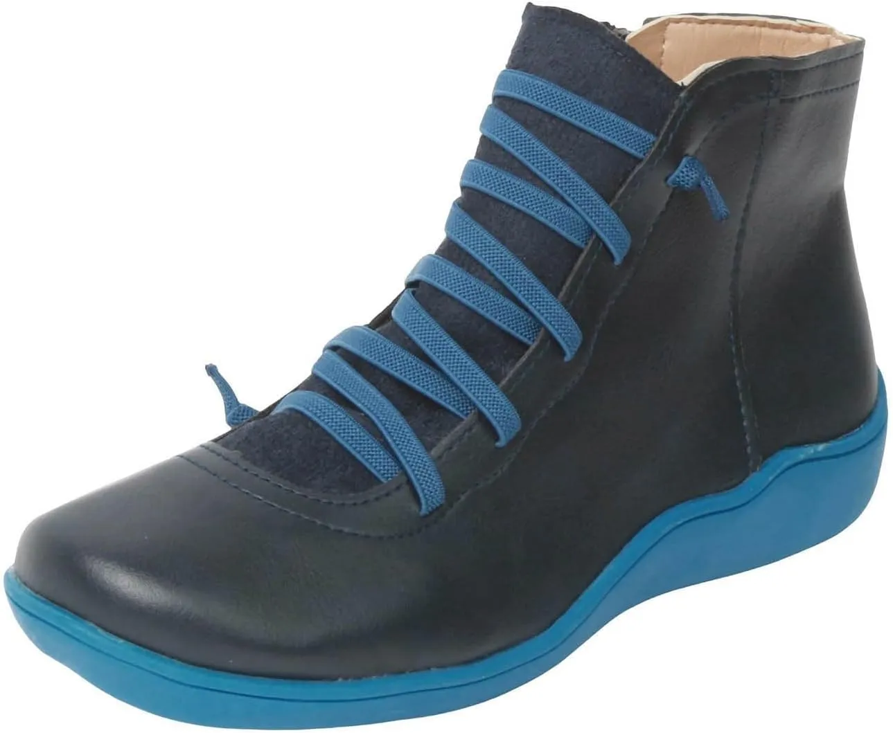 Ankle Boots for Women Low Heel Flat Boots Women Retro Solid Color Western Flat Casual Lace up Lightweight Non Slip