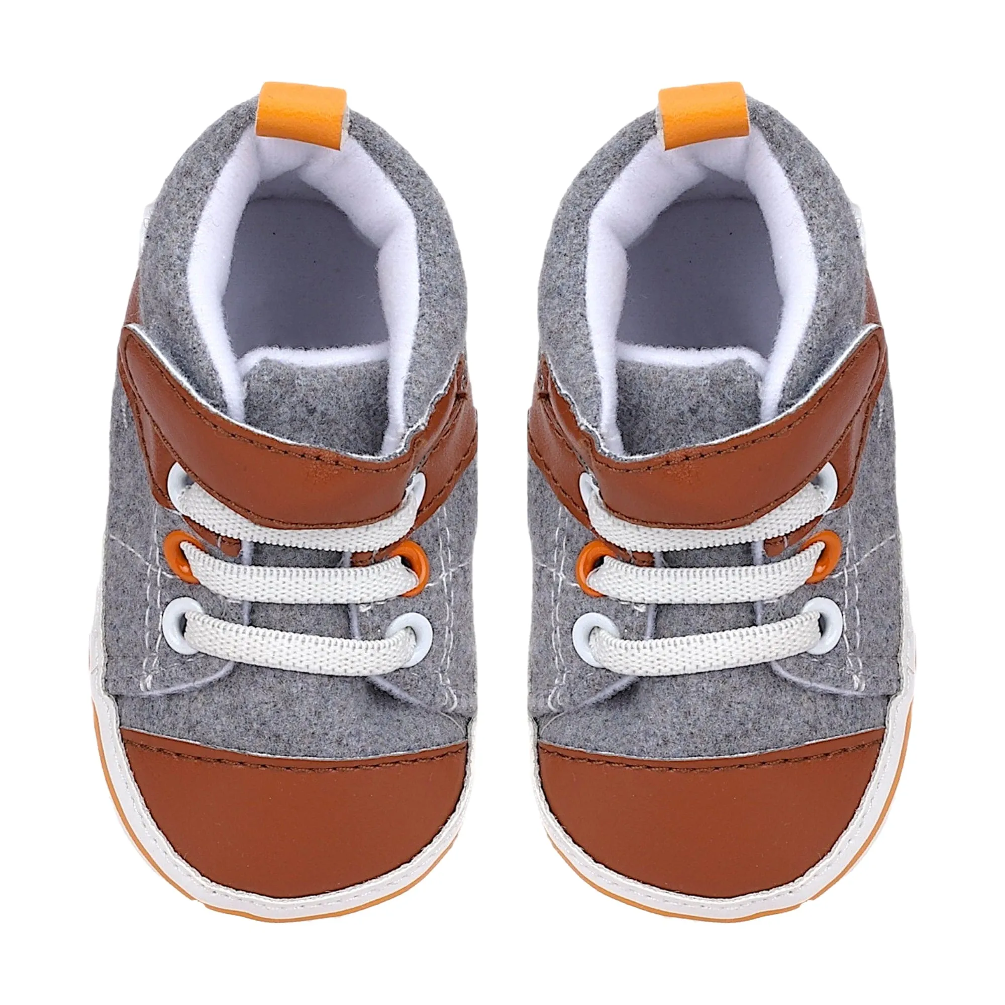 Baby Moo Leather Lace-Up Design Velcro Strap Anti-Skid Sneakers - Grey, Brown