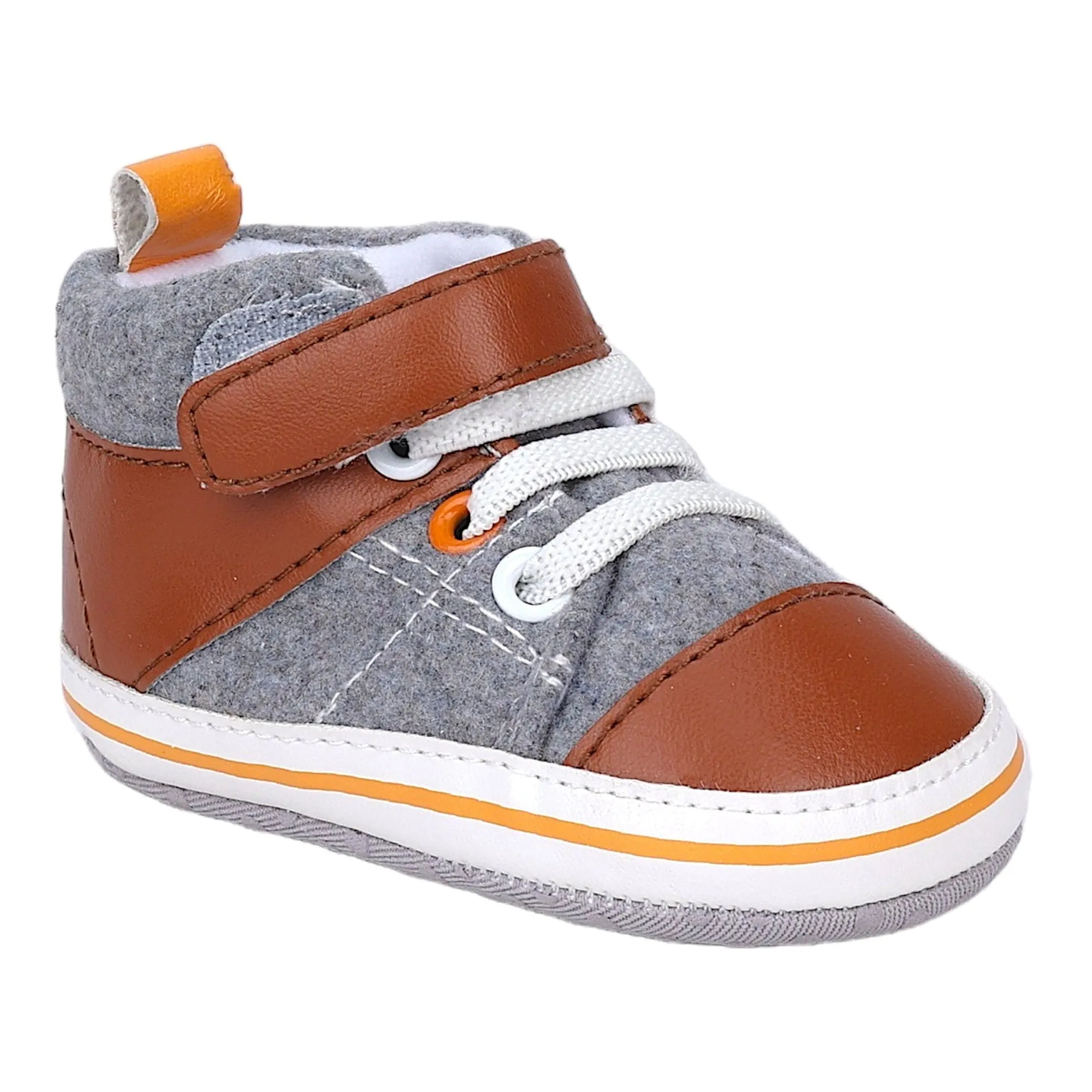 Baby Moo Leather Lace-Up Design Velcro Strap Anti-Skid Sneakers - Grey, Brown