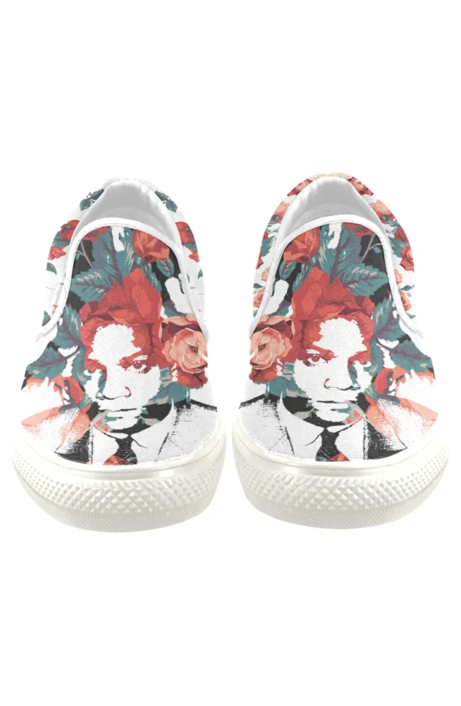 Basquiat Floral Print Canvas Ladies Slip On Low-Top