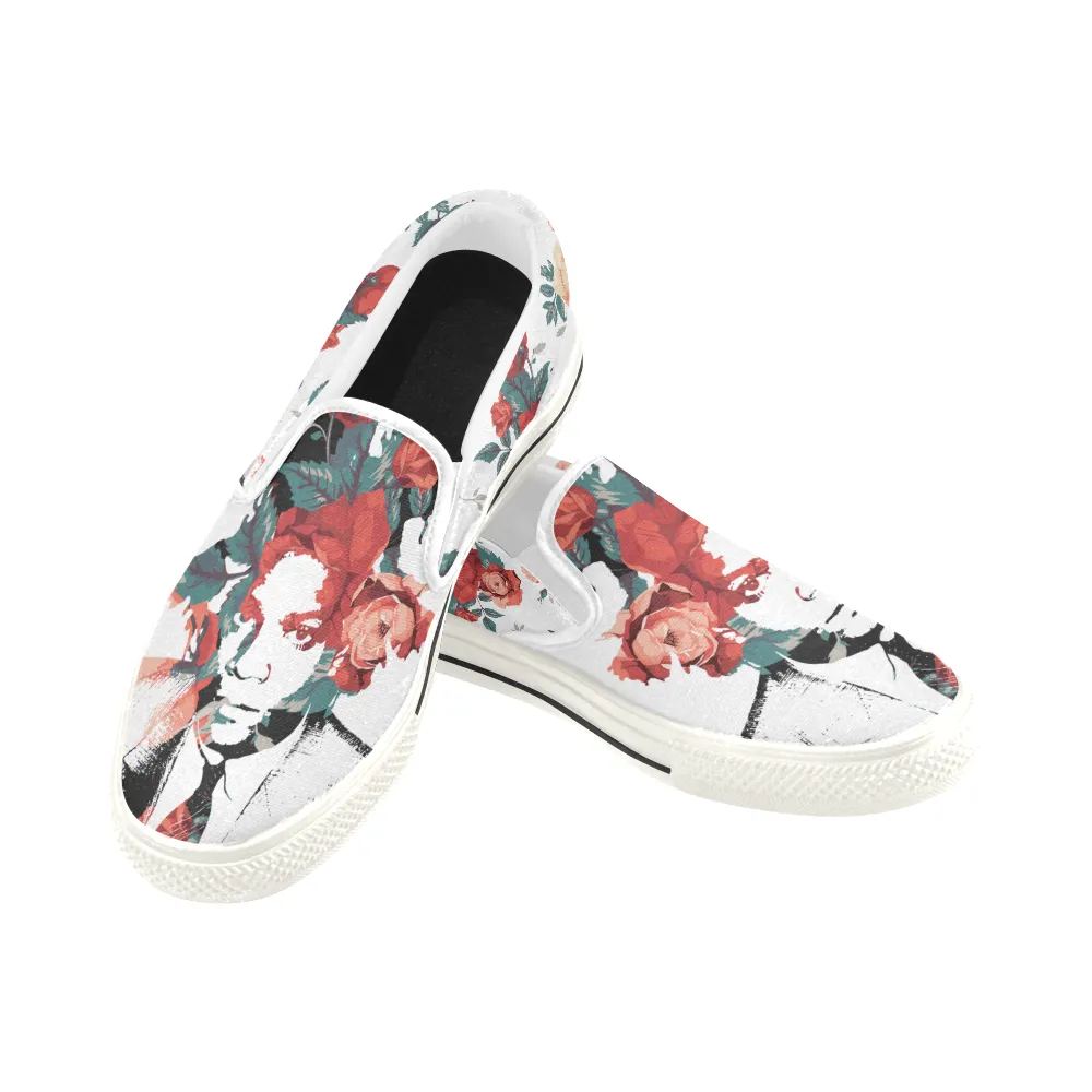 Basquiat Floral Print Canvas Ladies Slip On Low-Top