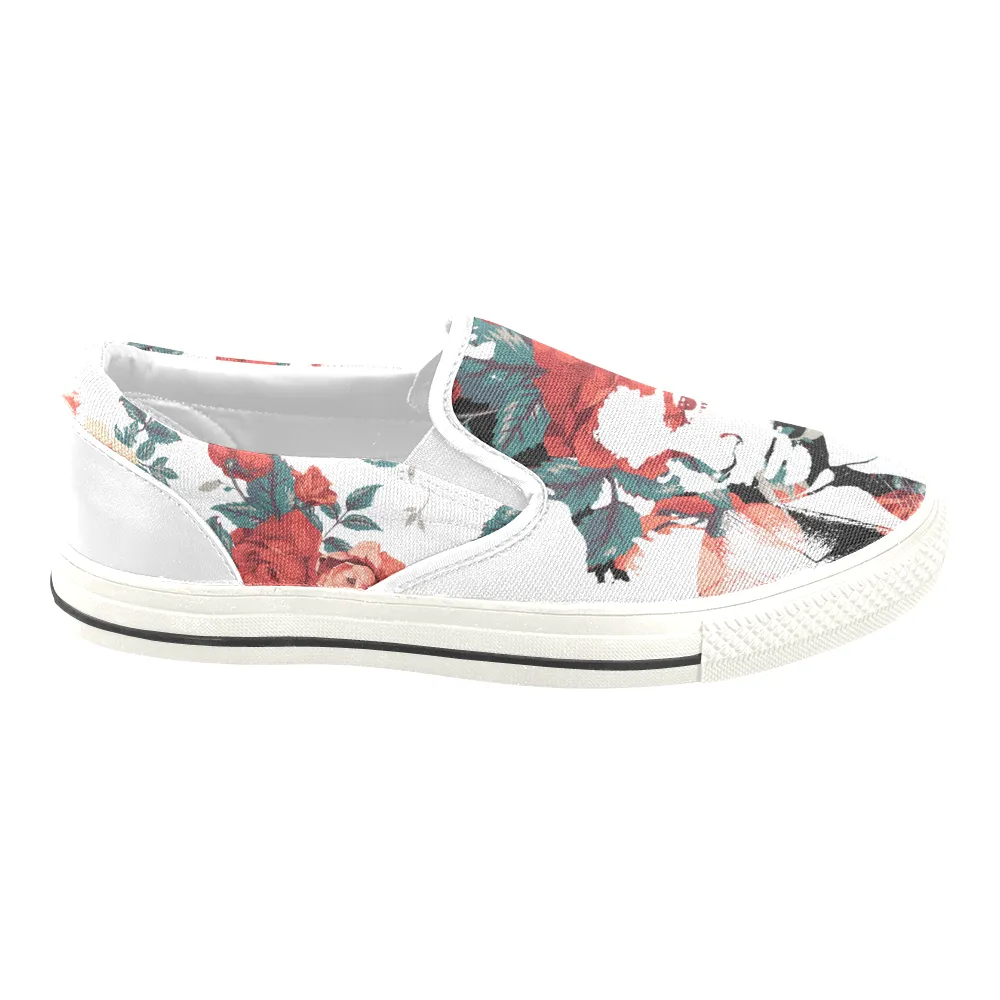 Basquiat Floral Print Canvas Ladies Slip On Low-Top