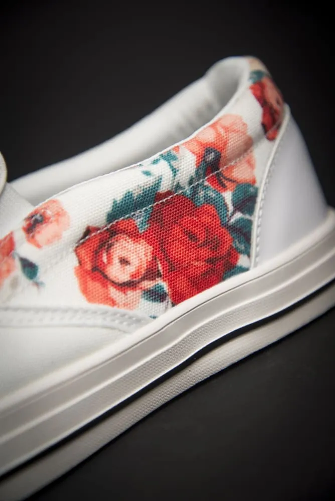 Basquiat Floral Print Canvas Ladies Slip On Low-Top