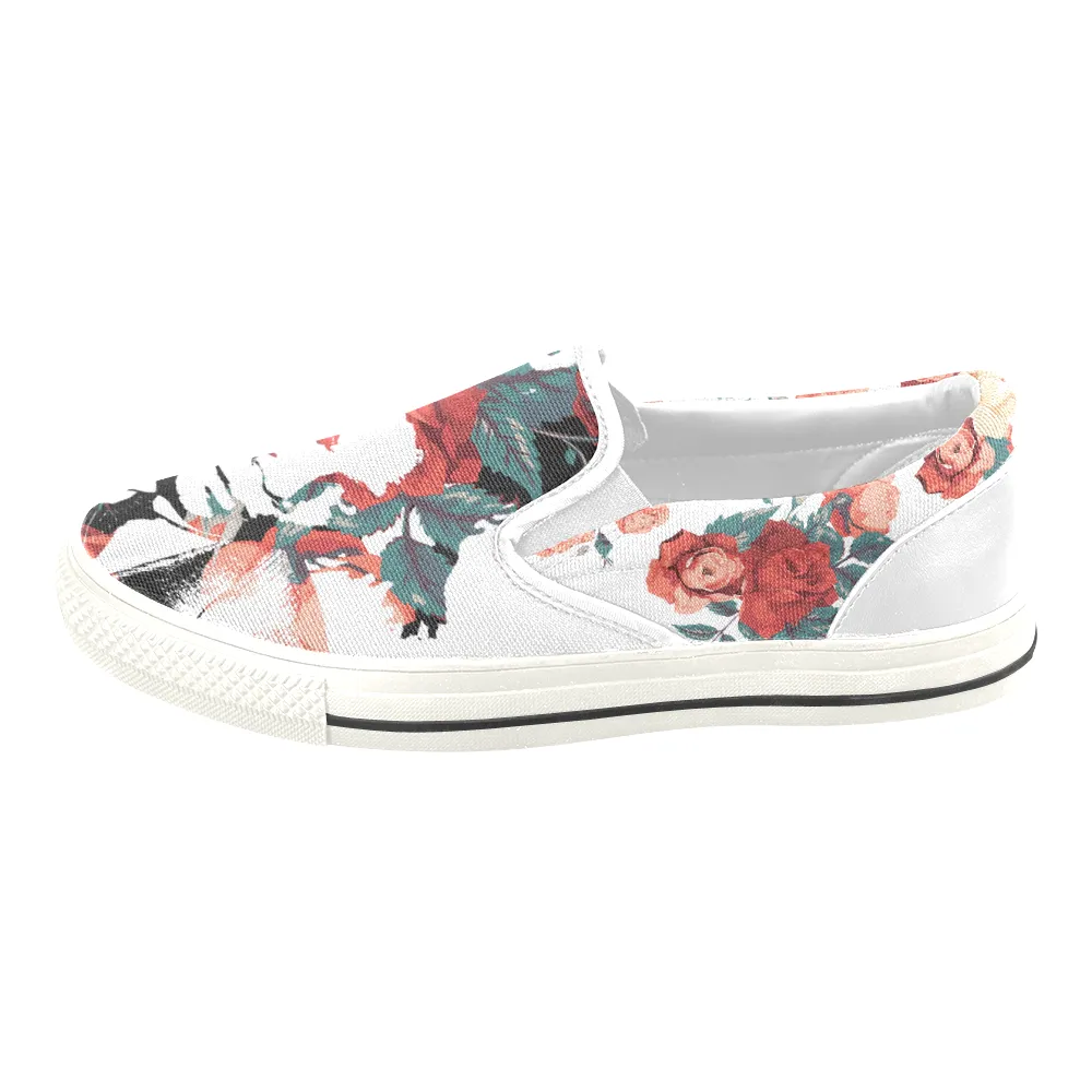Basquiat Floral Print Canvas Ladies Slip On Low-Top