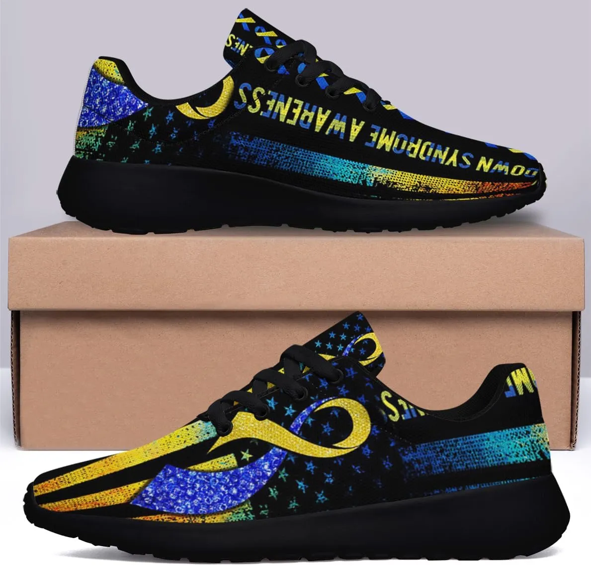 Down Syndrome Awareness Shoes, Lace Up Walking Sneakers, Running Shoes Mesh Breathable Sports Trainers