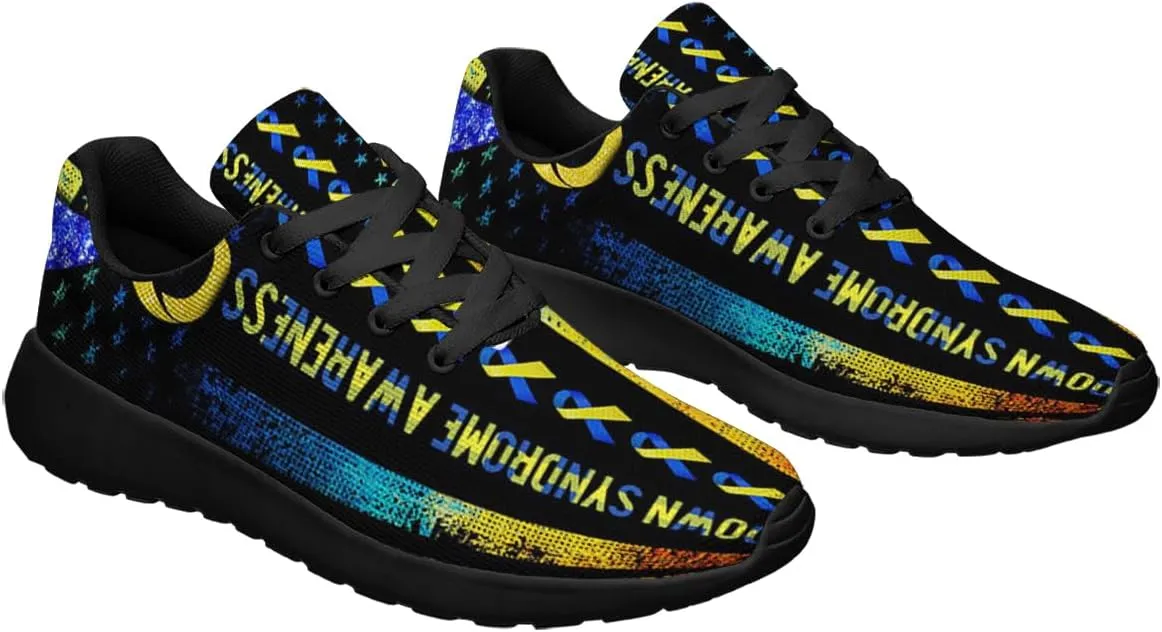 Down Syndrome Awareness Shoes, Lace Up Walking Sneakers, Running Shoes Mesh Breathable Sports Trainers
