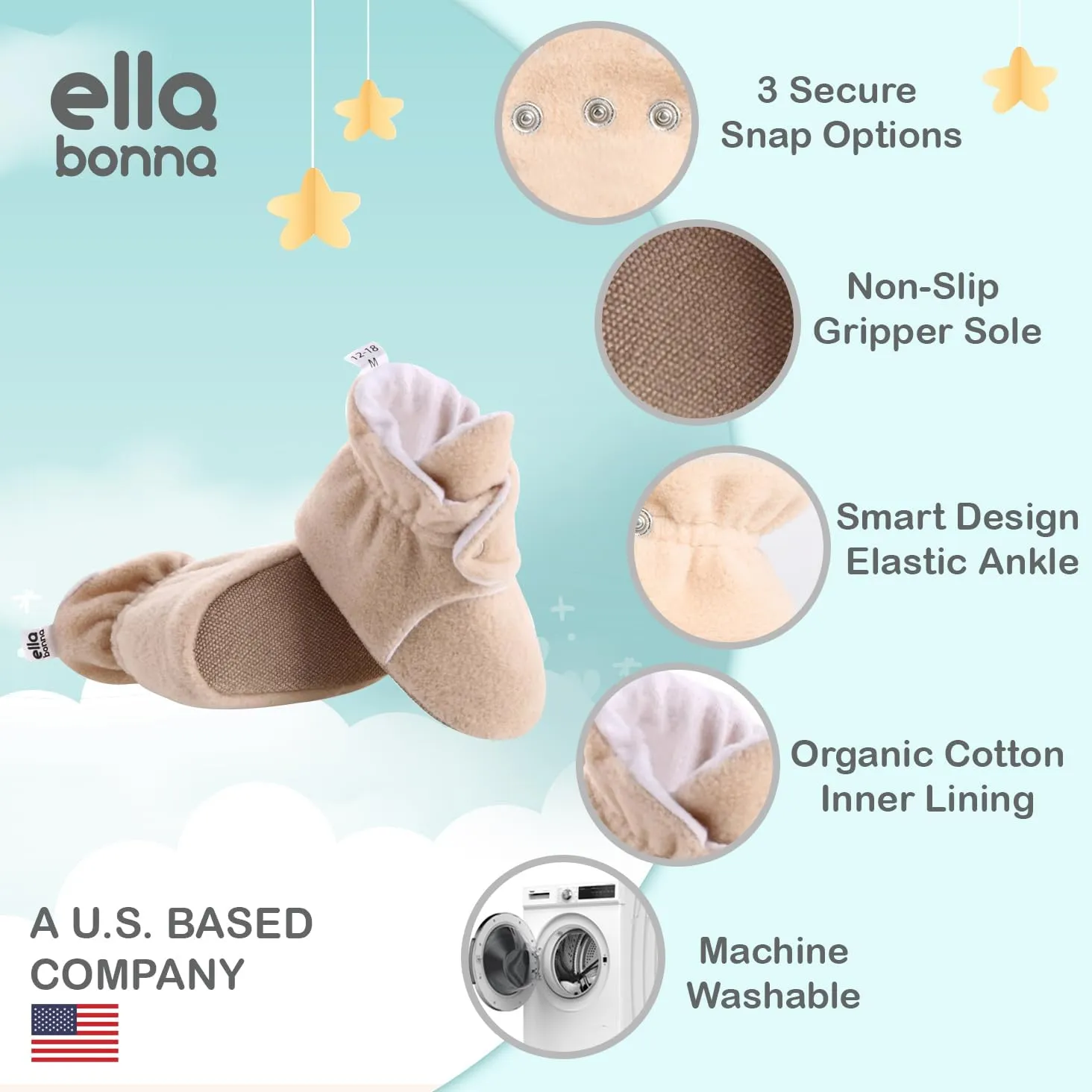 Ella Bonna Fleece Baby Booties, Warm Organic Infant Booties