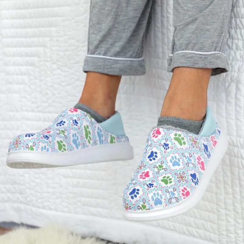 Floral Pattern Slip-On Clogs – Playful Style with Paw Print