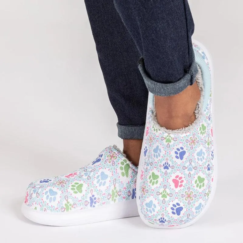 Floral Pattern Slip-On Clogs – Playful Style with Paw Print