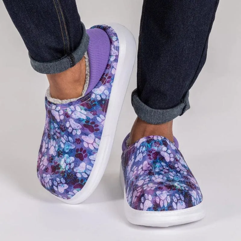 Floral Pattern Slip-On Clogs – Playful Style with Paw Print