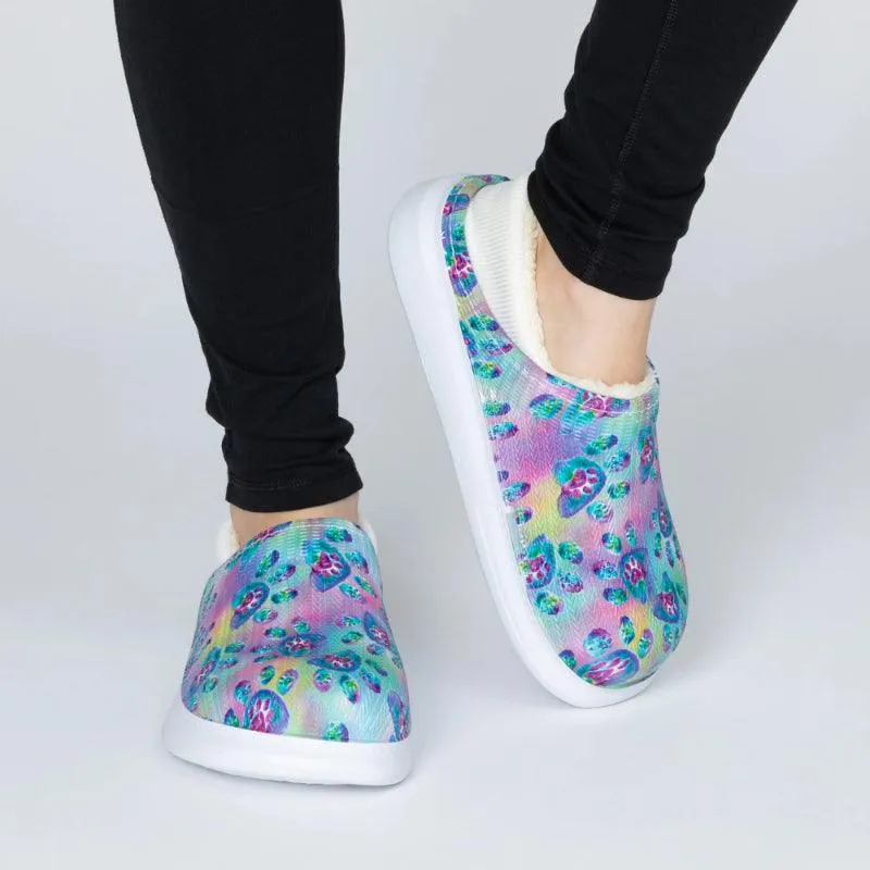 Floral Pattern Slip-On Clogs – Playful Style with Paw Print