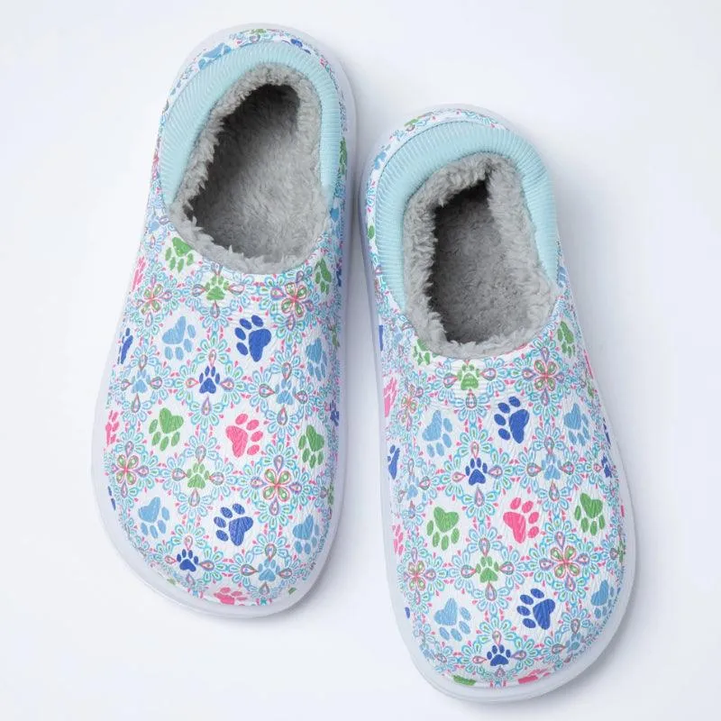 Floral Pattern Slip-On Clogs – Playful Style with Paw Print