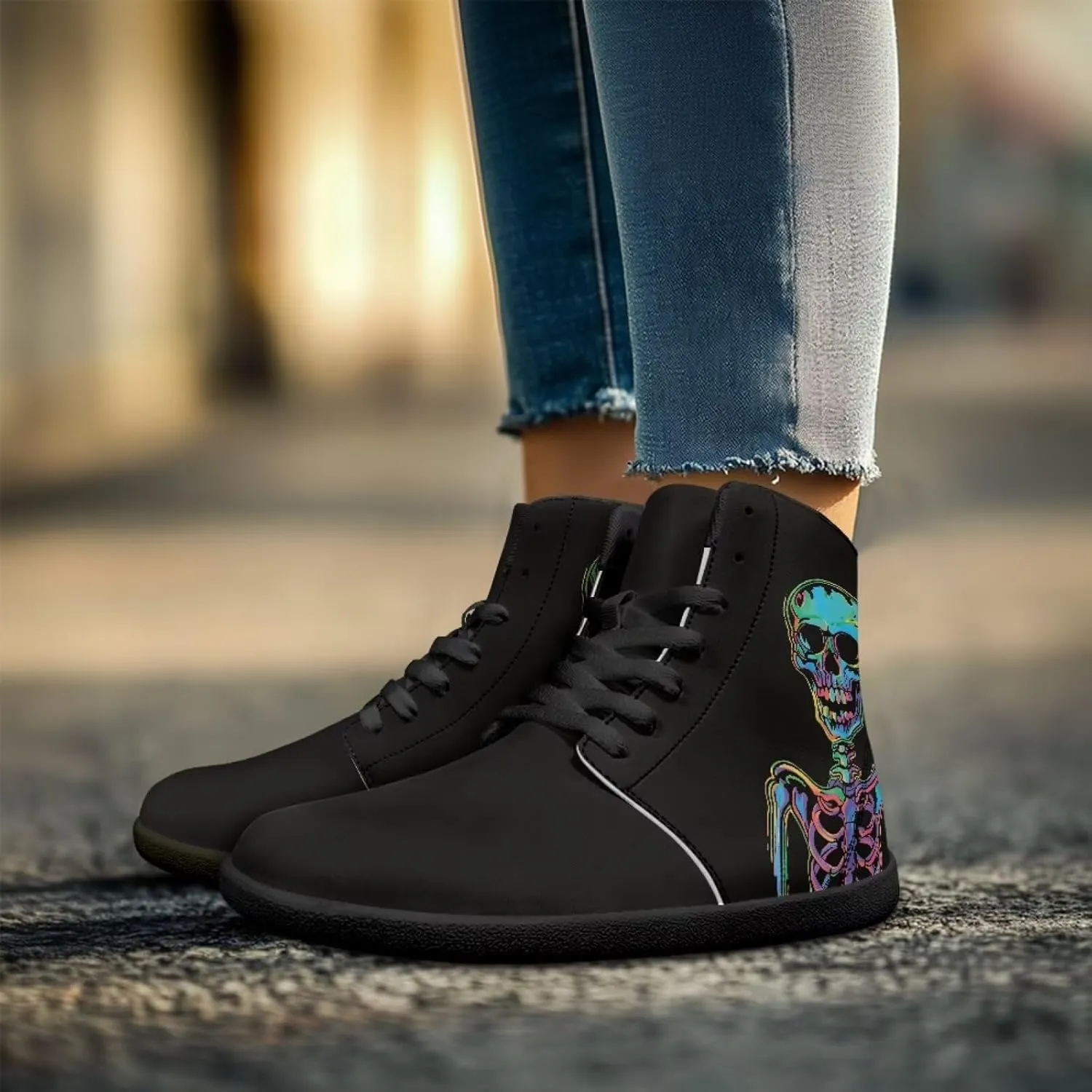 Jeiento Mens Sugar Skull Barefoot Shoes Zero Drop Sole Trail Running Sneakers Wide Toe Box