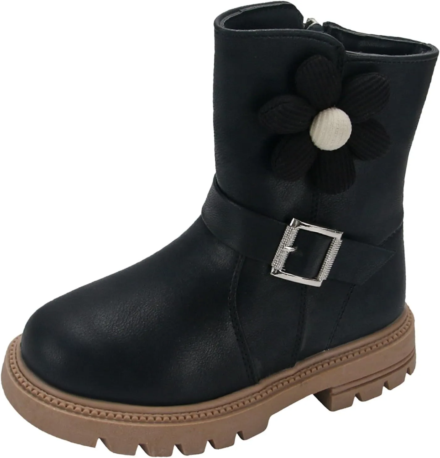 Kids Ankle Boots for Girls Chunky Low Block Heel Short Dress Booties Kids Lightweight Hiking Shoes with Side Zipper