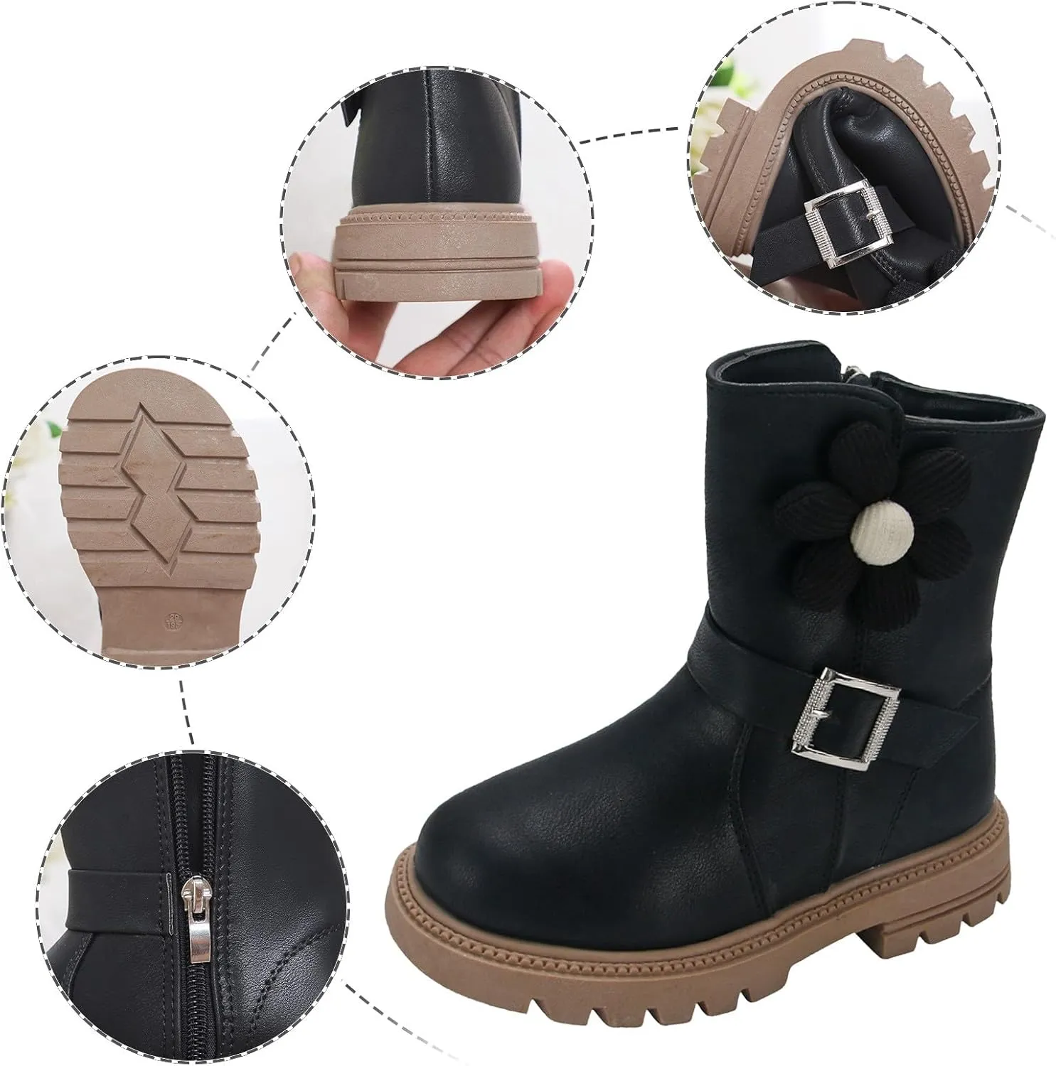 Kids Ankle Boots for Girls Chunky Low Block Heel Short Dress Booties Kids Lightweight Hiking Shoes with Side Zipper