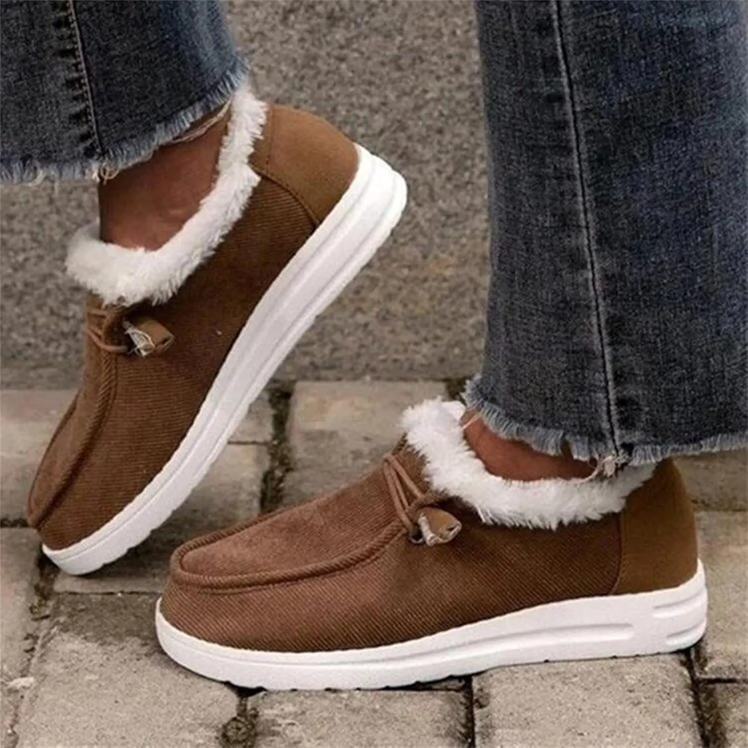 Ladmiple Boots For Women Ankle Booties Winter Warm Fur Lined Snow Boots Outdoor Slip On Comfortable Fashion Walking Shoes
