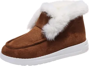 Ladmiple Snow Boots For Women 2023 Trendy Warm Fur Lined Winter Outdoor Short Ankle Booties Slip On Fashion Walking Shoes