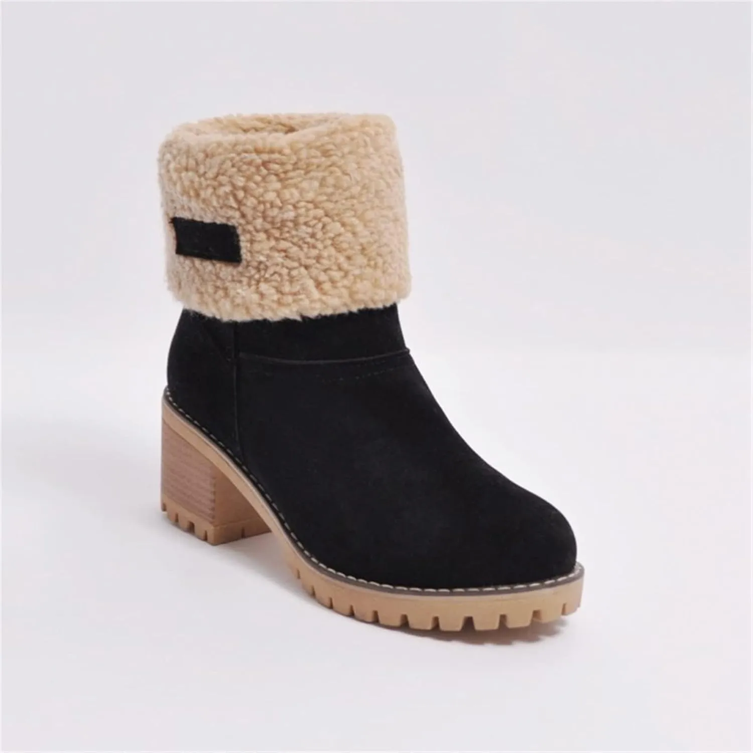 Ladmiple Snow Boots For Women Tall Mid Calf Warm Fur Lined Winter Boots Outdoor Slip On Comfortable Fashion Walking Shoes