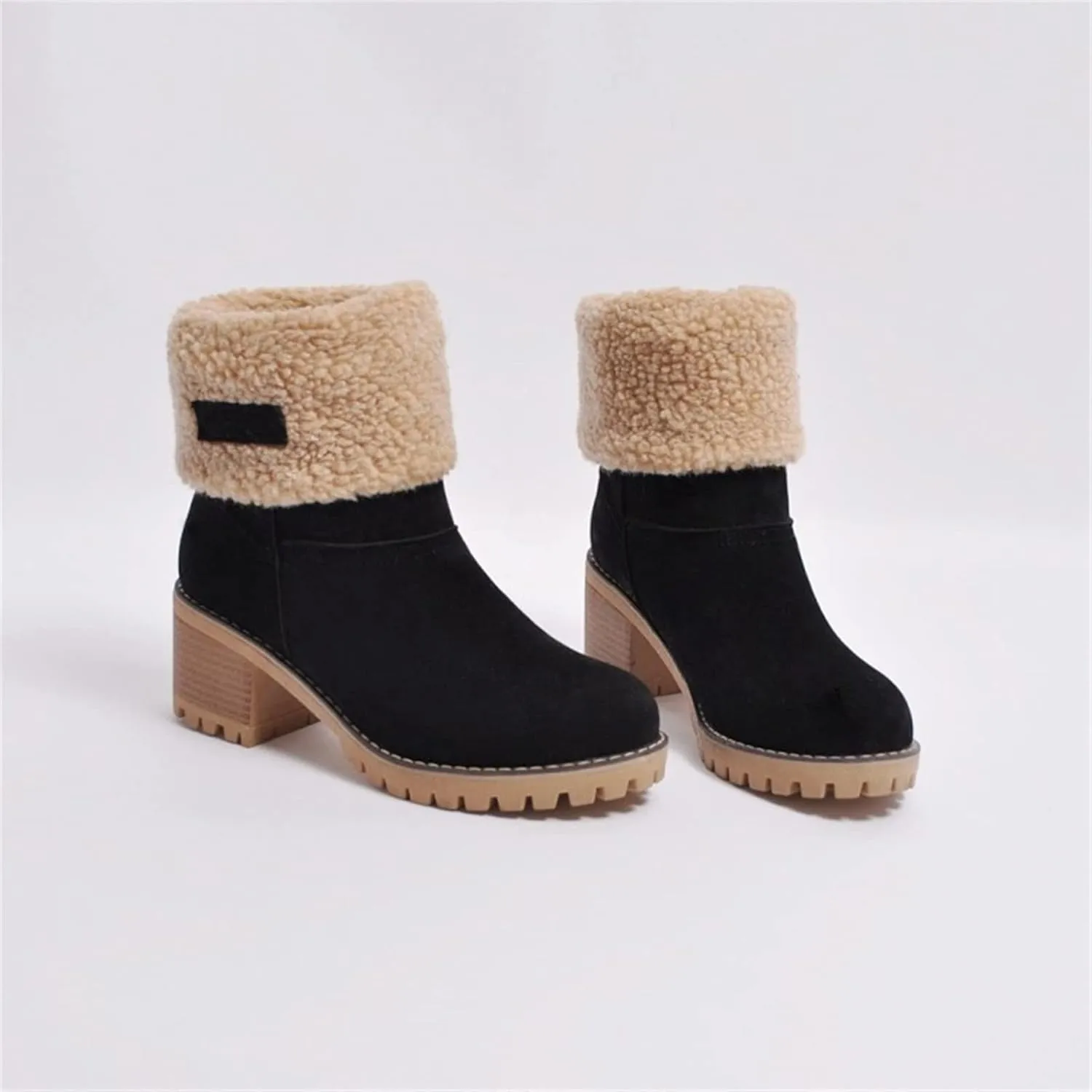 Ladmiple Snow Boots For Women Tall Mid Calf Warm Fur Lined Winter Boots Outdoor Slip On Comfortable Fashion Walking Shoes