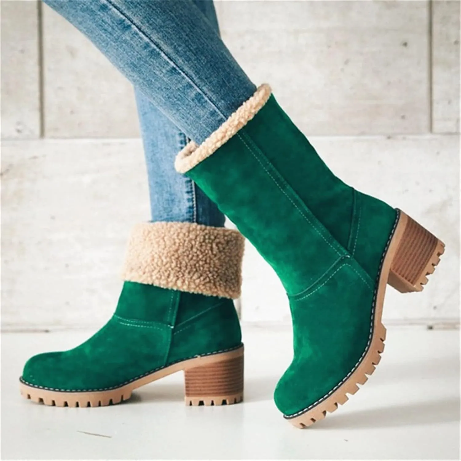 Ladmiple Snow Boots For Women Tall Mid Calf Warm Fur Lined Winter Boots Outdoor Slip On Comfortable Fashion Walking Shoes