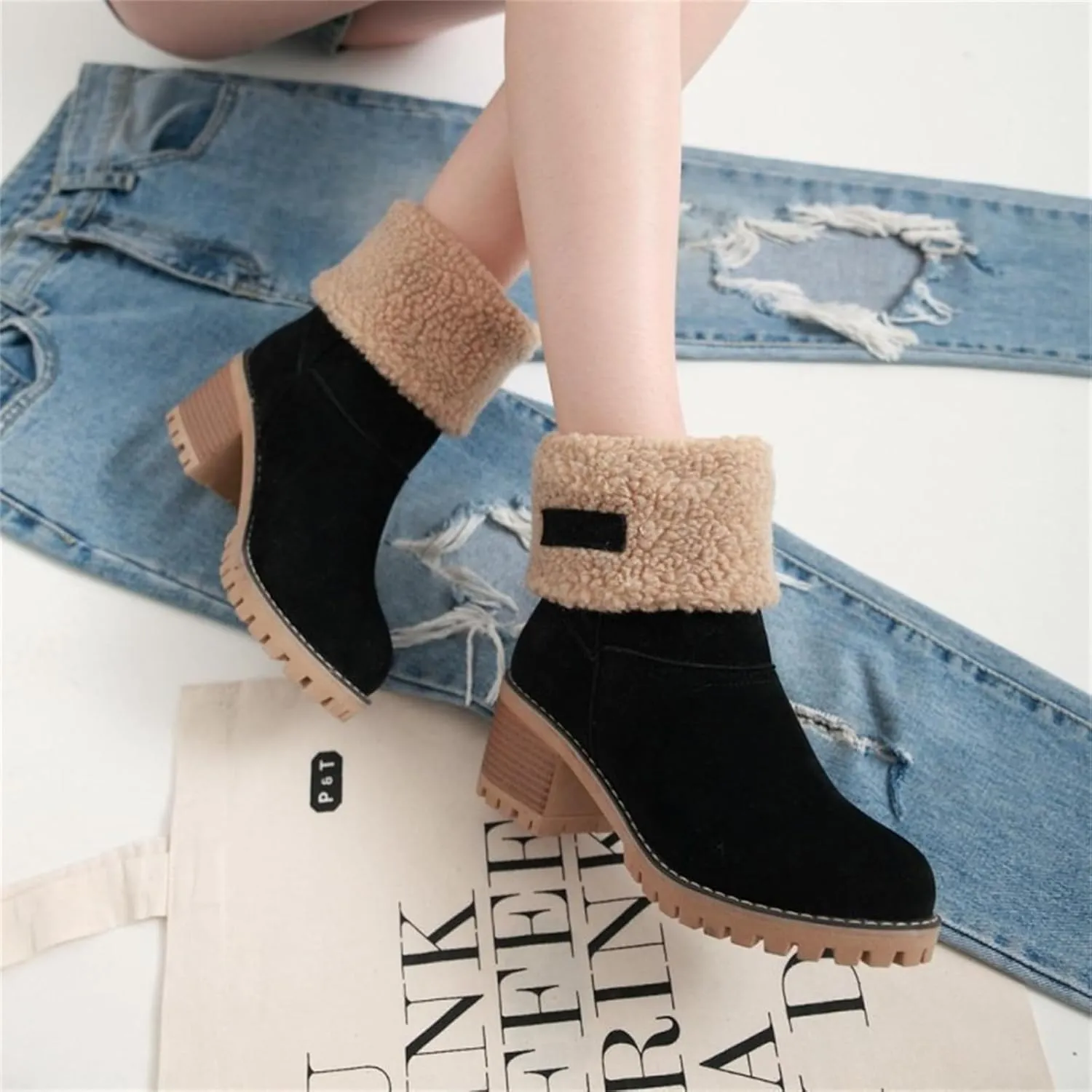 Ladmiple Snow Boots For Women Tall Mid Calf Warm Fur Lined Winter Boots Outdoor Slip On Comfortable Fashion Walking Shoes