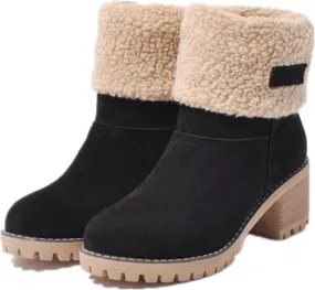 Ladmiple Snow Boots For Women Tall Mid Calf Warm Fur Lined Winter Boots Outdoor Slip On Comfortable Fashion Walking Shoes
