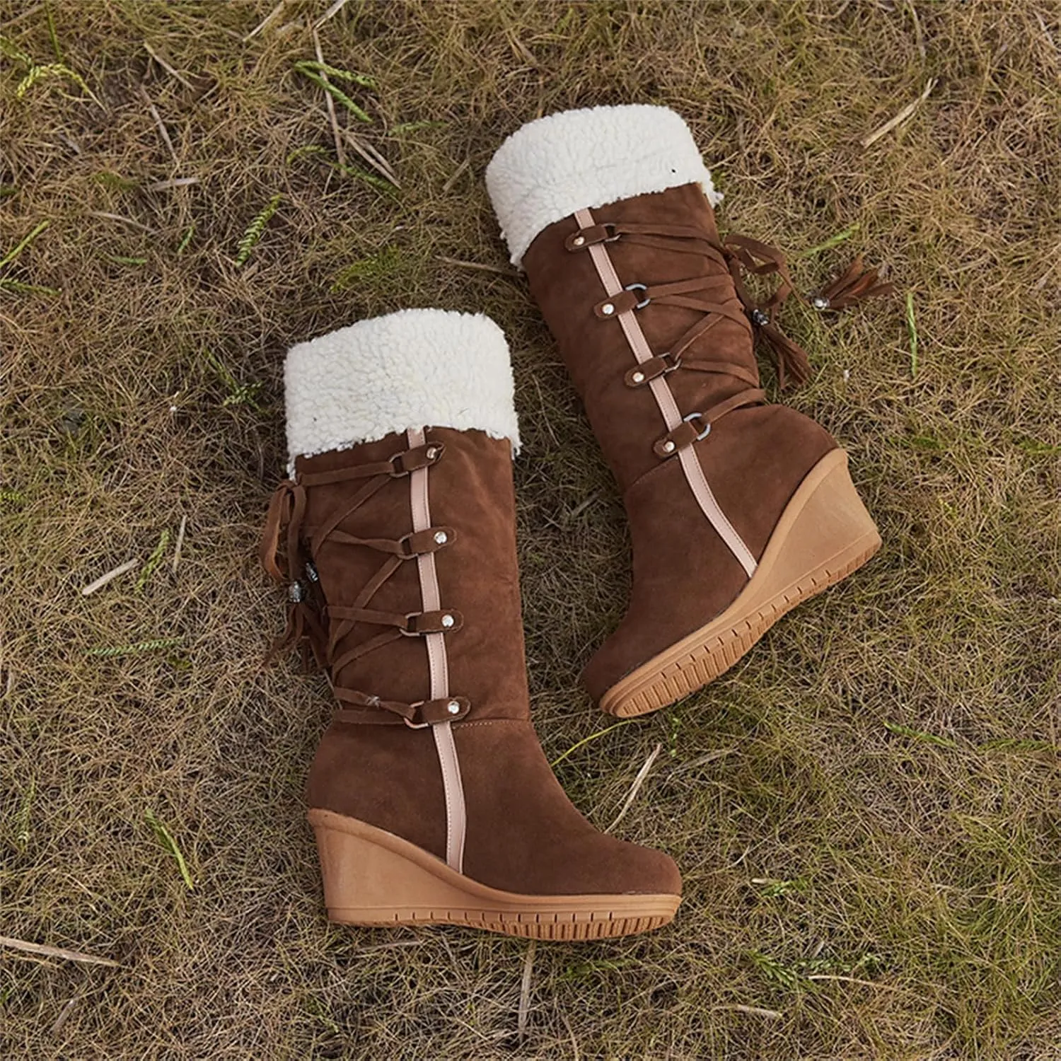 Ladmiple Snow Boots For Women Tall Mid Calf Winter Warm Outdoor Fur Lined Comfortable Fashion Casual Walking Shoes