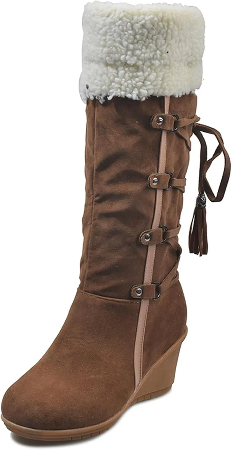 Ladmiple Snow Boots For Women Tall Mid Calf Winter Warm Outdoor Fur Lined Comfortable Fashion Casual Walking Shoes