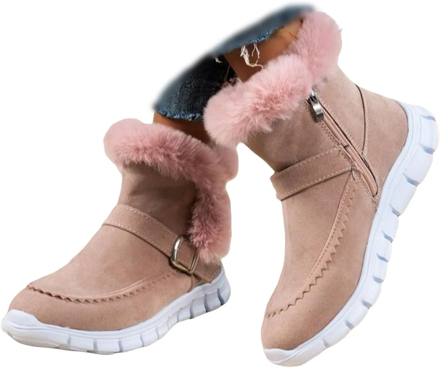 Lausiuoe Boots For Women Ankle Booties Warm Fur Lined Snow Winter Boots Comfortable Short Booties Casual Trendy Loafers Shoes