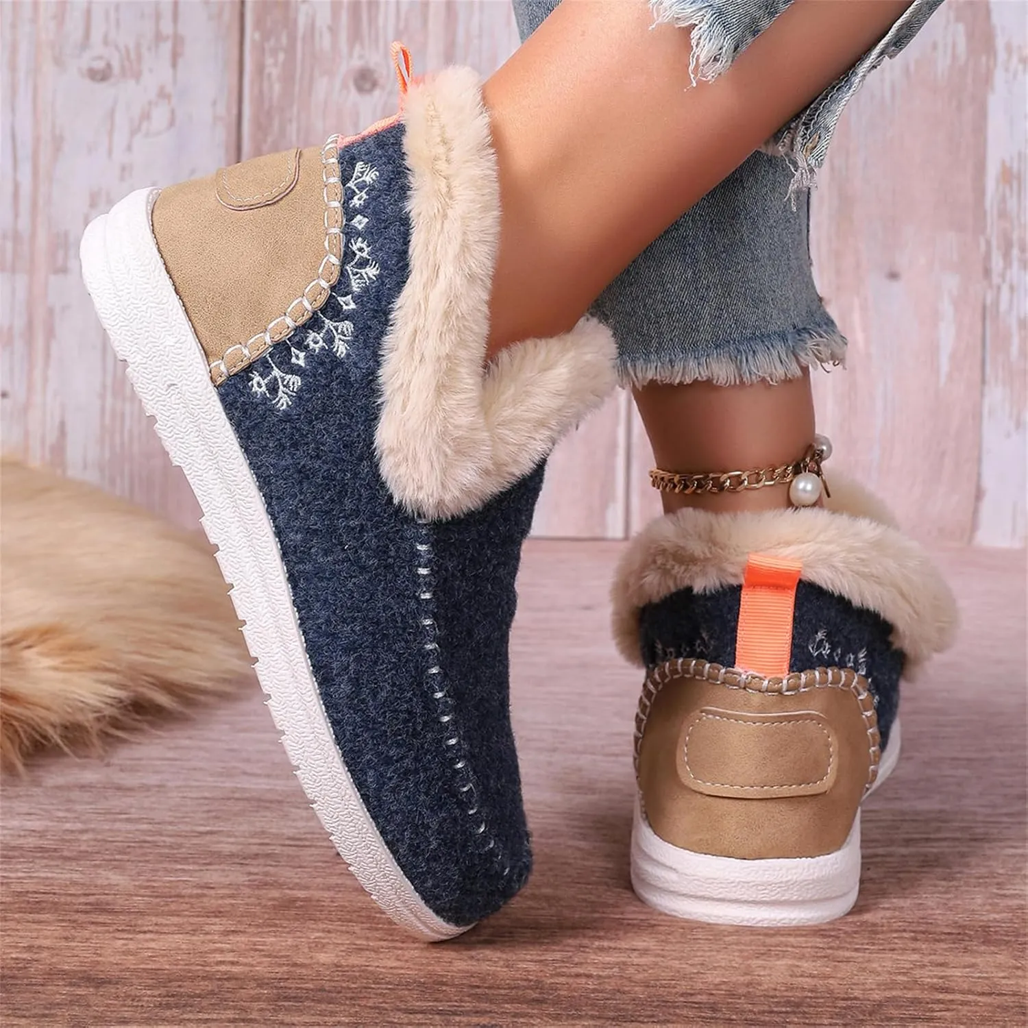 Lausiuoe Boots For Women Ankle Booties Warm Snow Winter Boots Fur Lined Casual Fashion Trendy Anti-Slip Loafers Shoes 2024