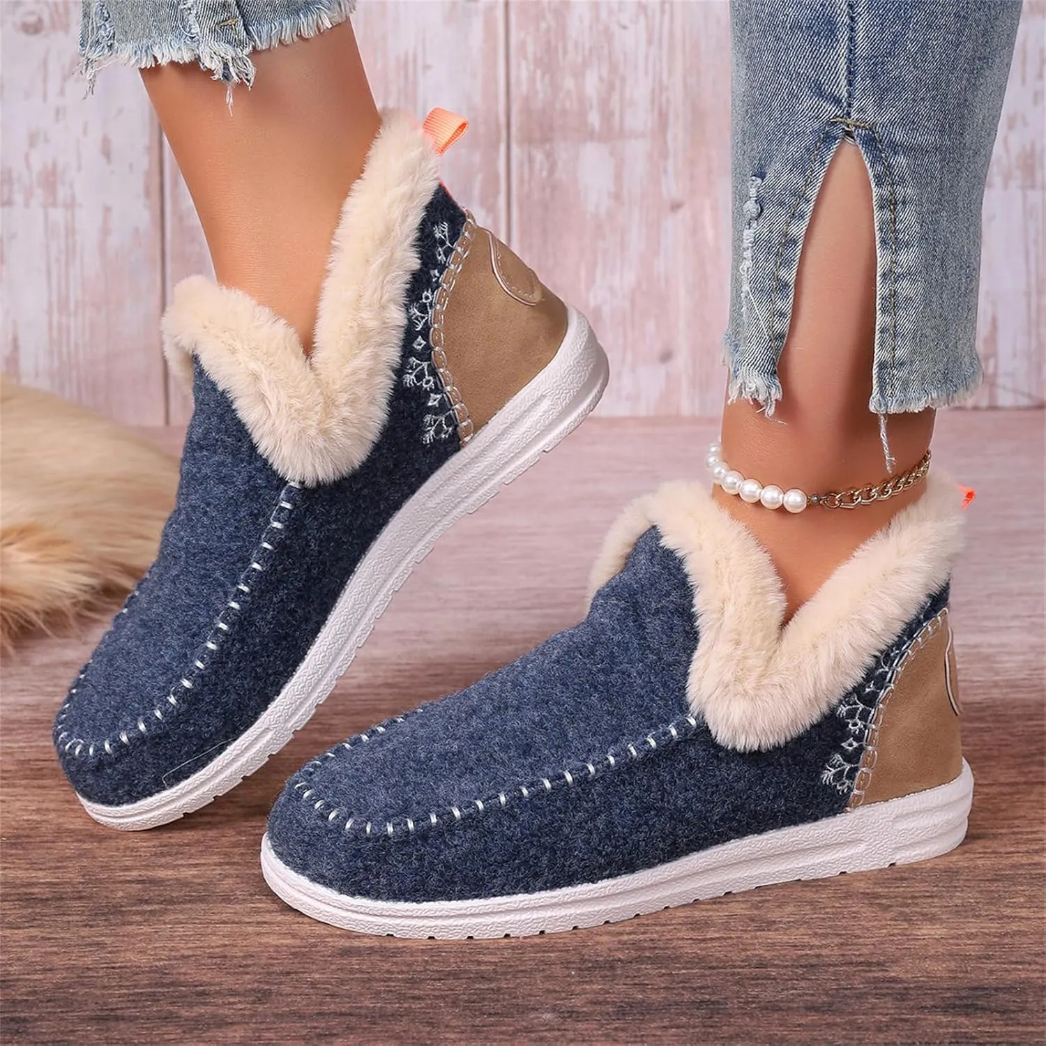 Lausiuoe Boots For Women Ankle Booties Warm Snow Winter Boots Fur Lined Casual Fashion Trendy Anti-Slip Loafers Shoes 2024