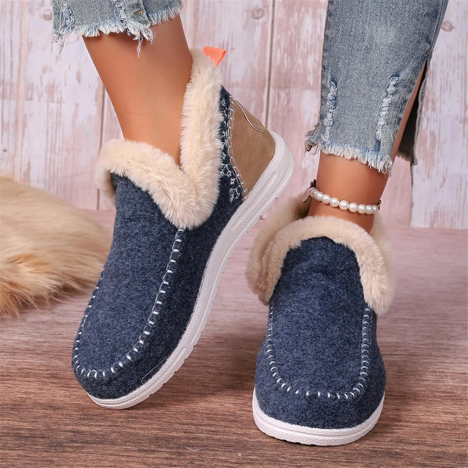 Lausiuoe Boots For Women Ankle Booties Warm Snow Winter Boots Fur Lined Casual Fashion Trendy Anti-Slip Loafers Shoes 2024