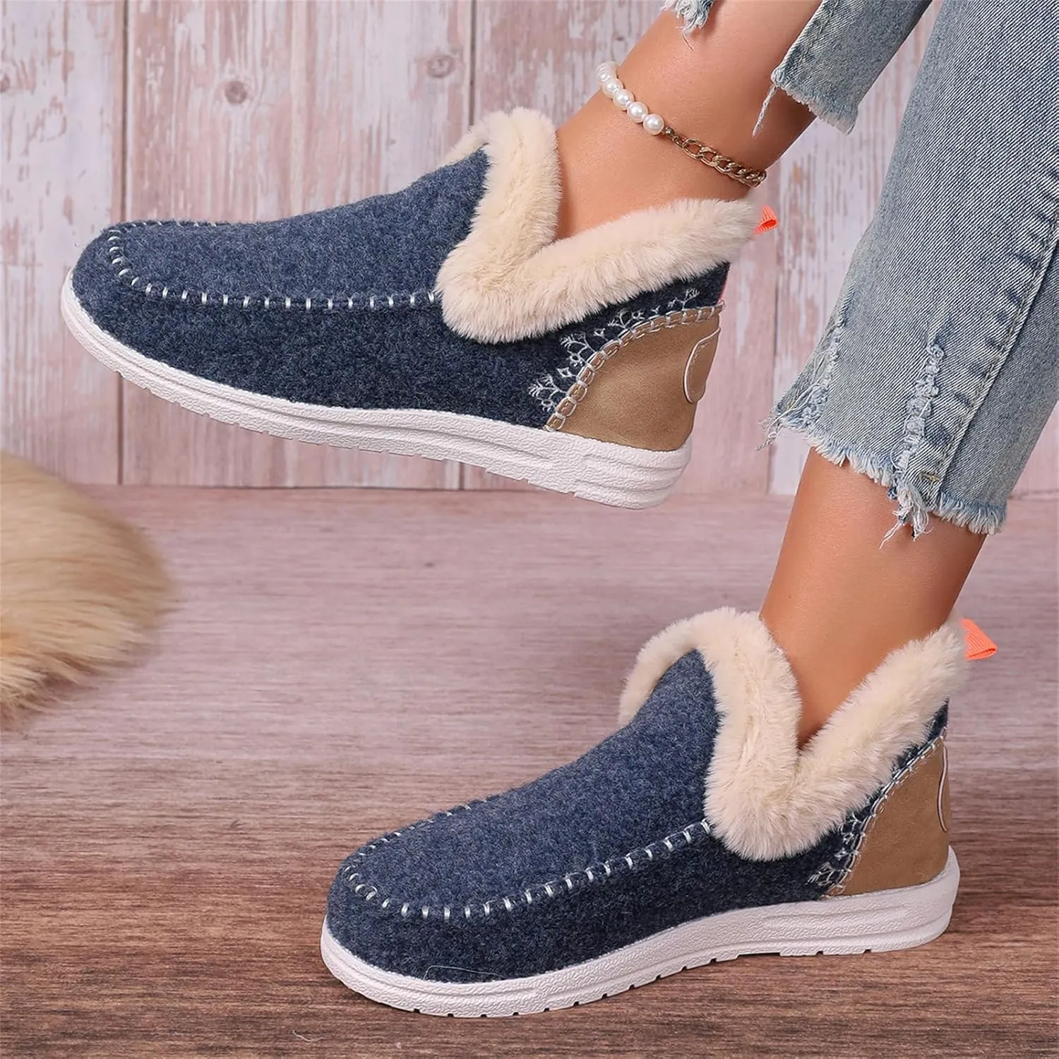 Lausiuoe Boots For Women Ankle Booties Warm Snow Winter Boots Fur Lined Casual Fashion Trendy Anti-Slip Loafers Shoes 2024