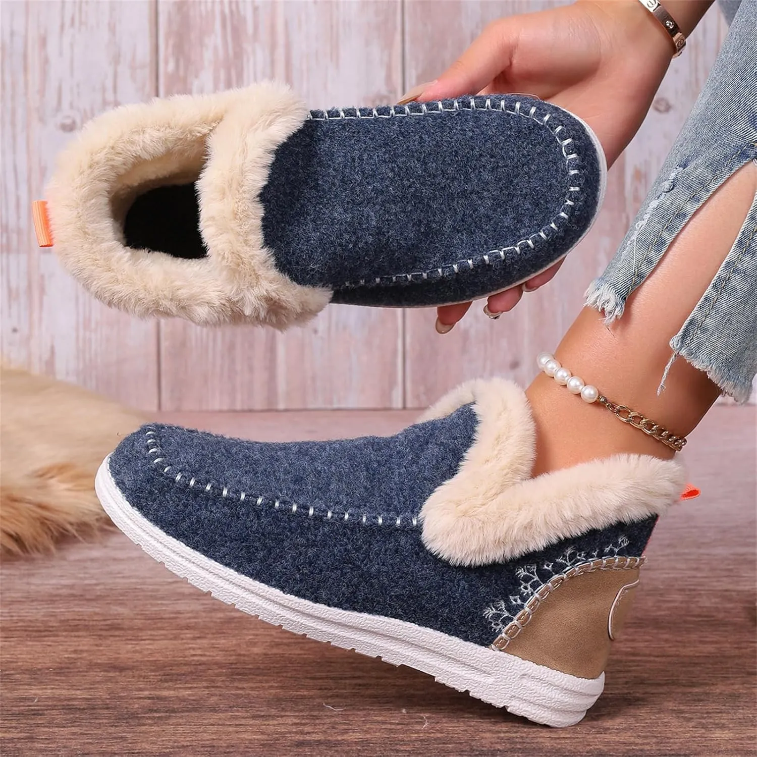 Lausiuoe Boots For Women Ankle Booties Warm Snow Winter Boots Fur Lined Casual Fashion Trendy Anti-Slip Loafers Shoes 2024