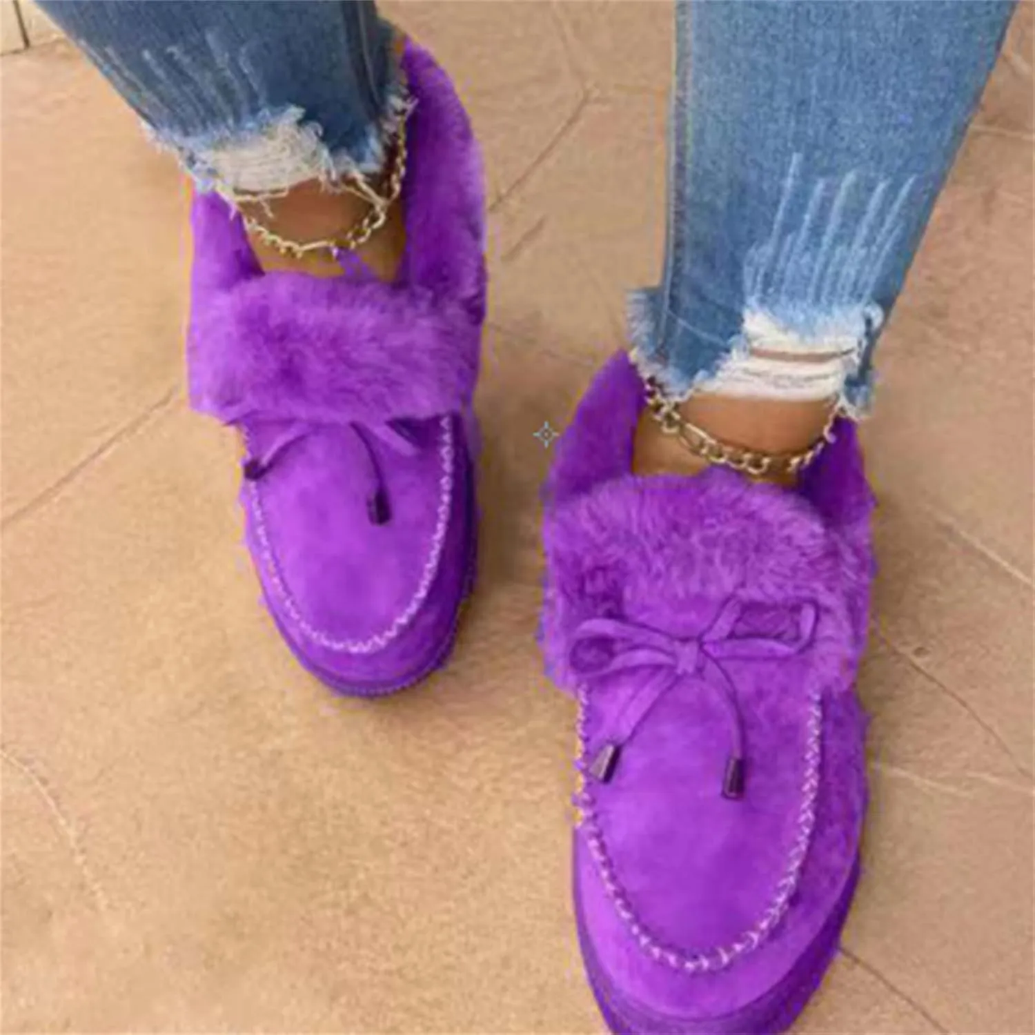 Lausiuoe Snow Boots For Women Cute Fur Lined Winter Boots Warm Comfortable Fuzzy Ankle Booties Fashion Trendy Walking Shoes