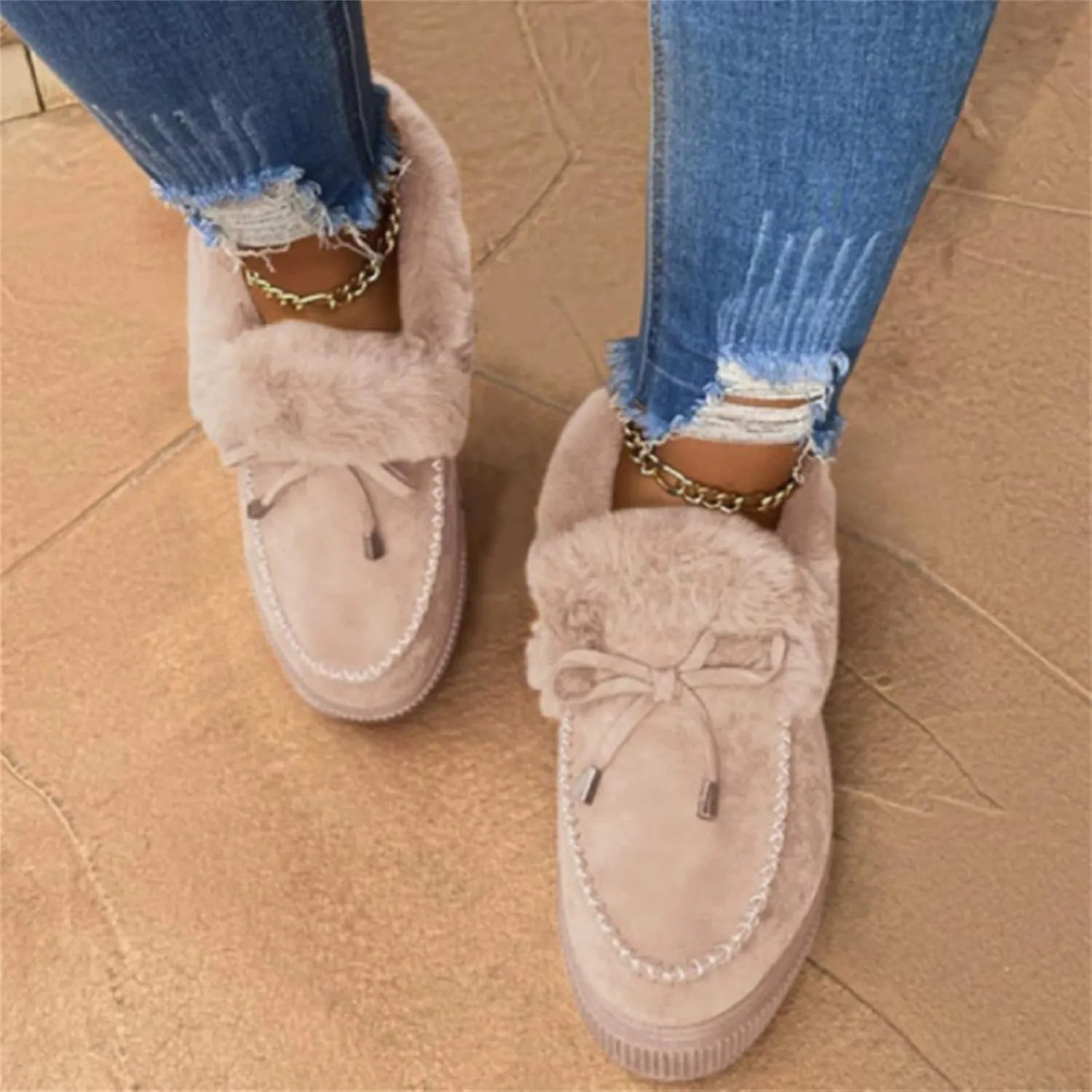 Lausiuoe Winter Fashion Boots For Women 2024 Ankle Boot Slip On Comfortable Snow Fuzzy Booties Casual Fur Lined Loafers Shoes
