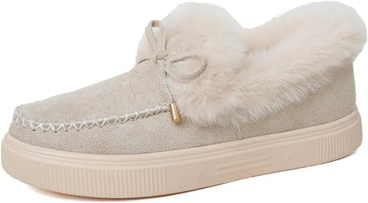 Lausiuoe Winter Fashion Boots For Women 2024 Ankle Boot Slip On Comfortable Snow Fuzzy Booties Casual Fur Lined Loafers Shoes