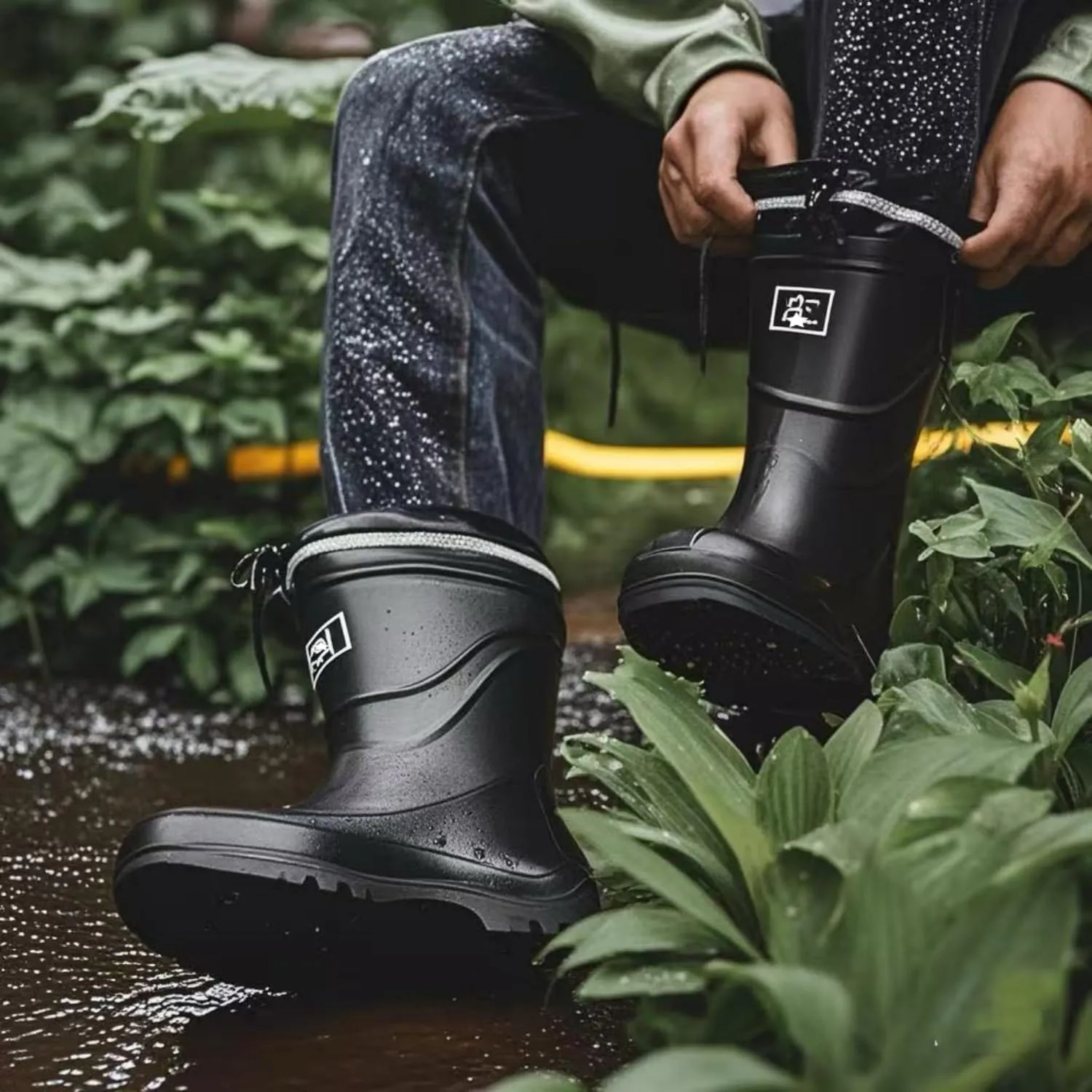 Men Rain Boots Waterproof Rubber Boots for Men with PVC Unique Design, Comfort Lightweight Work Mud Boots, Resistant Durable Slip Garden Boots for Fishing Farming Gardening