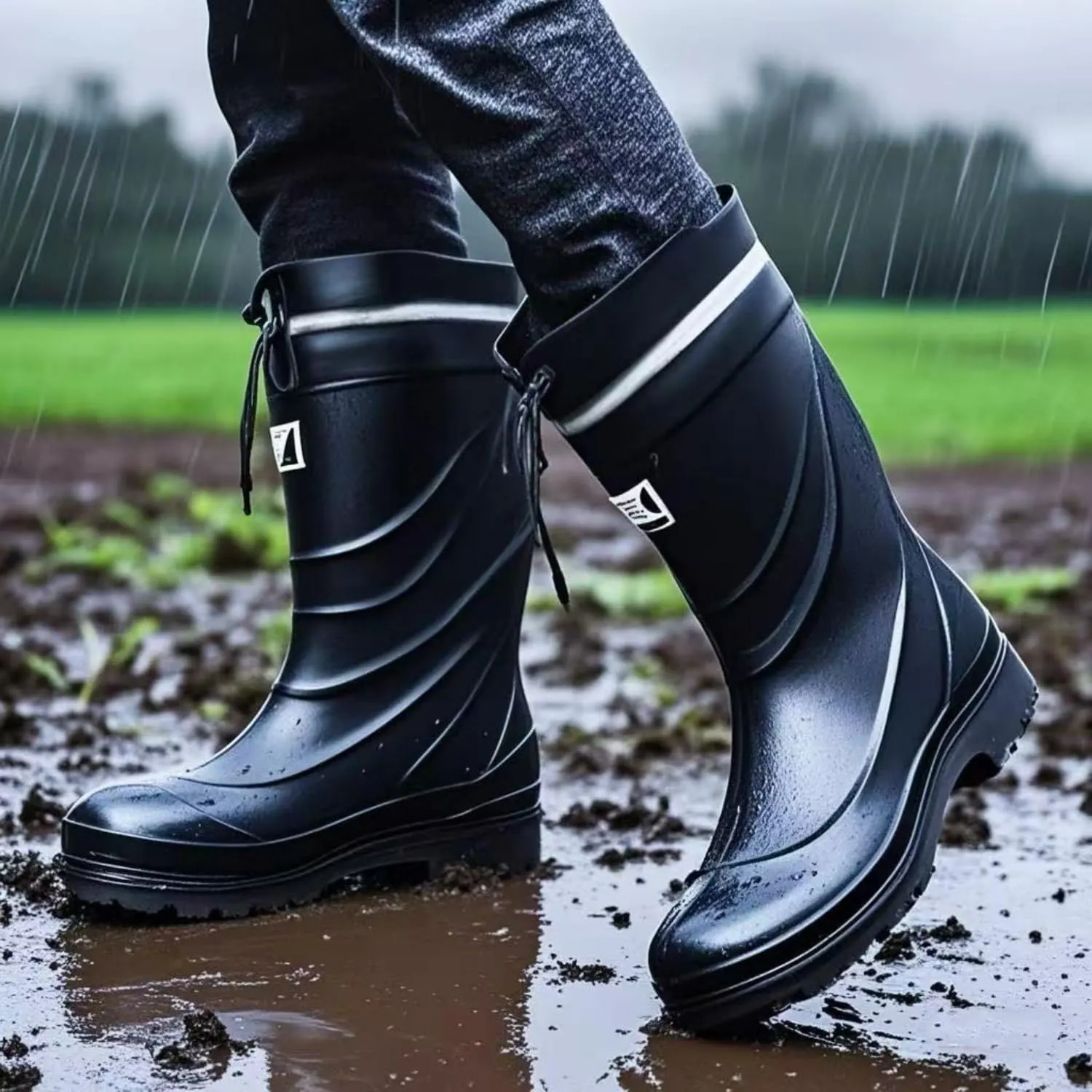 Men Rain Boots Waterproof Rubber Boots for Men with PVC Unique Design, Comfort Lightweight Work Mud Boots, Resistant Durable Slip Garden Boots for Fishing Farming Gardening