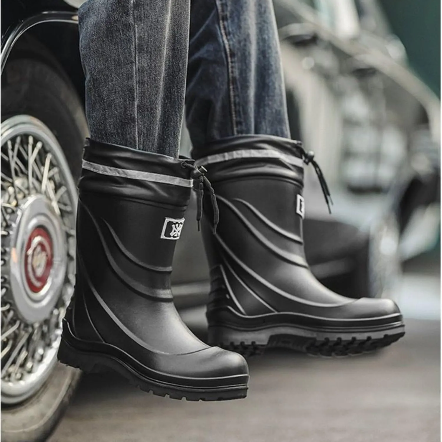 Men Rain Boots Waterproof Rubber Boots for Men with PVC Unique Design, Comfort Lightweight Work Mud Boots, Resistant Durable Slip Garden Boots for Fishing Farming Gardening