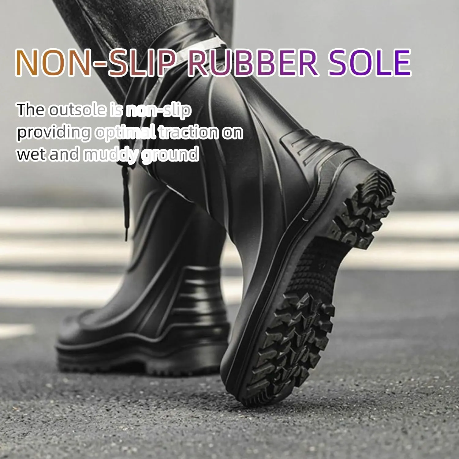 Men Rain Boots Waterproof Rubber Boots for Men with PVC Unique Design, Comfort Lightweight Work Mud Boots, Resistant Durable Slip Garden Boots for Fishing Farming Gardening