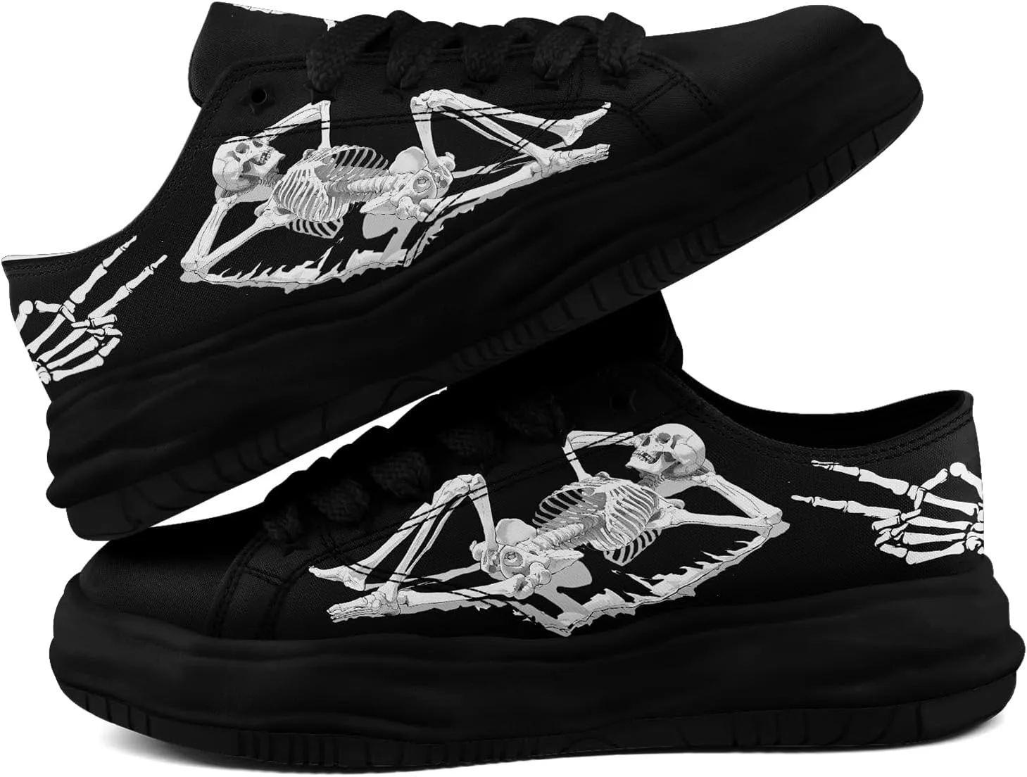 Men's Fashion Canvas Sneaker Low Top Flat Casual Shoes Women's Vibrant Skull Lightweight Comfort Walking Shoes