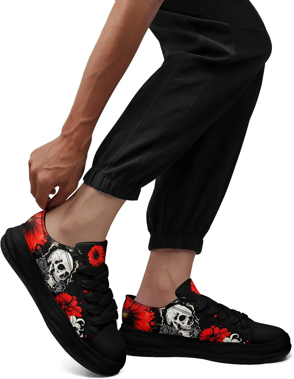 Men's Fashion Canvas Sneaker Low Top Flat Casual Shoes Women's Vibrant Skull Lightweight Comfort Walking Shoes