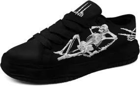 Men's Fashion Canvas Sneaker Low Top Flat Casual Shoes Women's Vibrant Skull Lightweight Comfort Walking Shoes