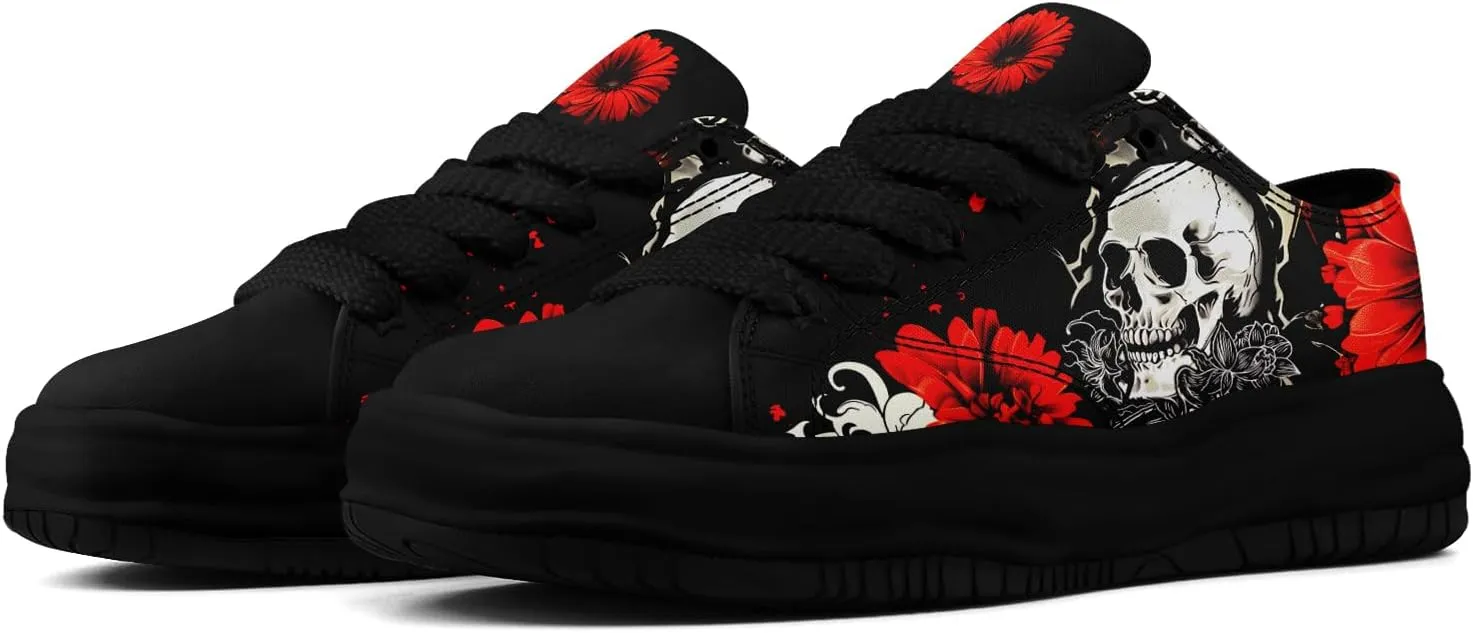 Men's Fashion Canvas Sneaker Low Top Flat Casual Shoes Women's Vibrant Skull Lightweight Comfort Walking Shoes