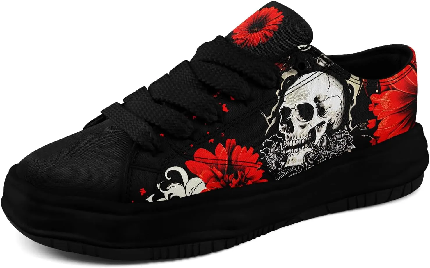 Men's Fashion Canvas Sneaker Low Top Flat Casual Shoes Women's Vibrant Skull Lightweight Comfort Walking Shoes