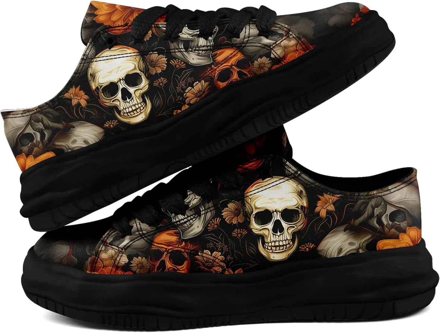Men's Fashion Canvas Sneaker Low Top Flat Casual Shoes Women's Vibrant Skull Lightweight Comfort Walking Shoes