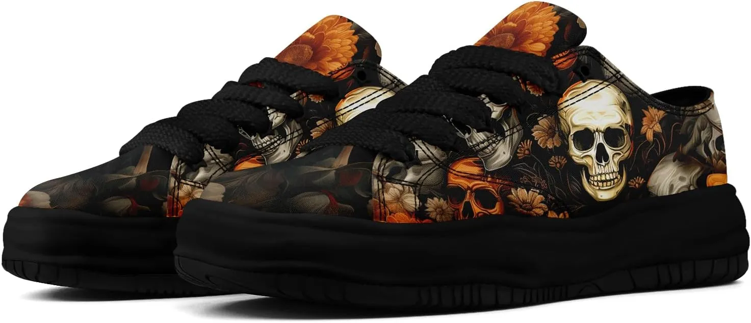 Men's Fashion Canvas Sneaker Low Top Flat Casual Shoes Women's Vibrant Skull Lightweight Comfort Walking Shoes